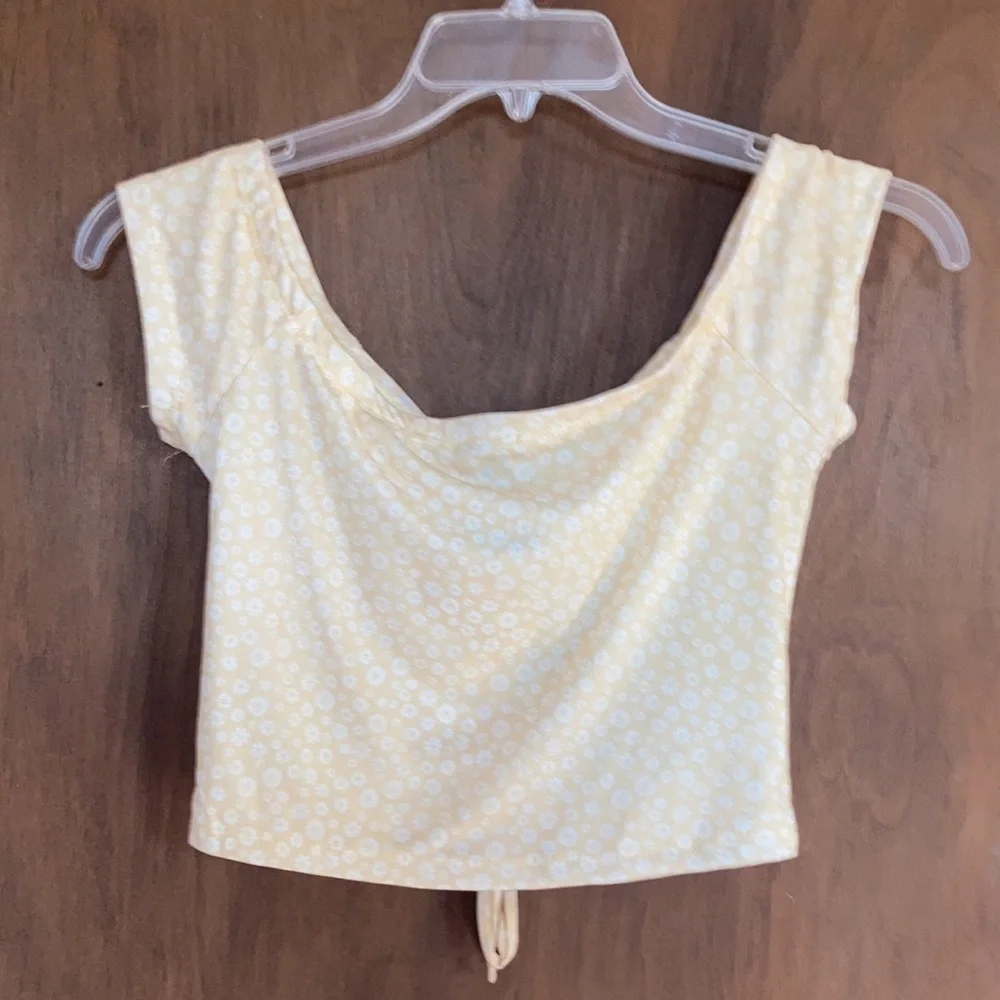 3/$12 Rue21 top Yellow w white floral print cinch front detail boho top casual - Picture 10 of 15